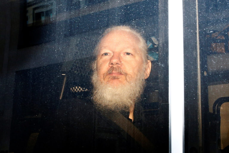 WikiLeaks Founder Julian Assange Is Seen In A Police Van, After He Was Arrested By British Police, In London