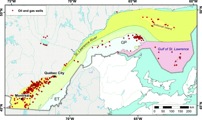 Location Of Oil And Gas Wells In The Province Of Quebec
