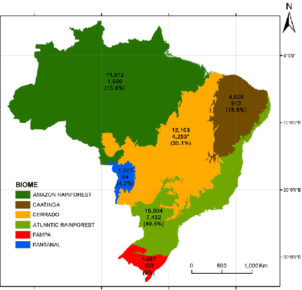 Map Of Brazilian Biomes Showing The Total Number Of Seed Plant Species Top Number The