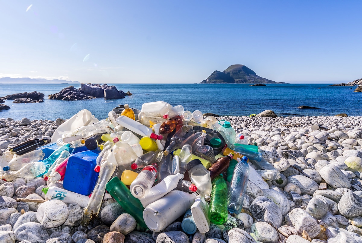 Plastic Bottles On Beach