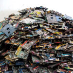 This photo shows electronic waste in a recycling factory